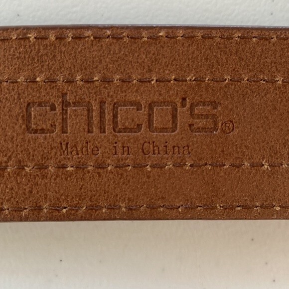 Chico\'s Shiny Gold Faux Snakeskin Brown Leather Belt Antique Brass Hook Buckle main image 9